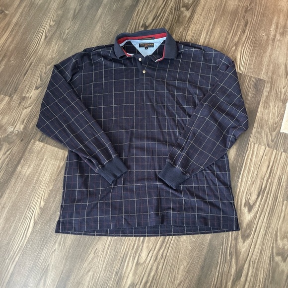 Vintage Tommy Hilfiger Polo Shirt Men NB Check Window-Pane Long Sleeve 90s - Picture 1 of 8